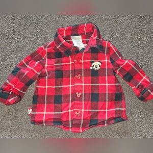 🎄❤️ Vintage Authentic Disney Store Holiday Lodge Mickey Plaid Button-Up: 6–9 M